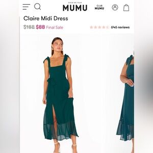Show Me Your Mumu Claire Midi Dress Emerald Chiffon Small